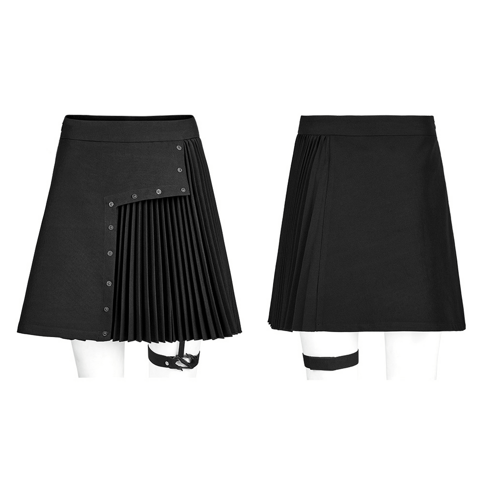 Punk Pleated Asymmetric Skirt with Engraved Nails