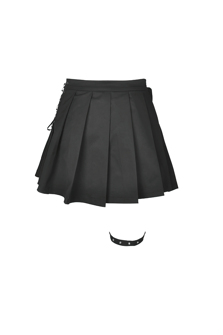 Punk Pleated Female Mini Skirt with Pocket and Leg Belt