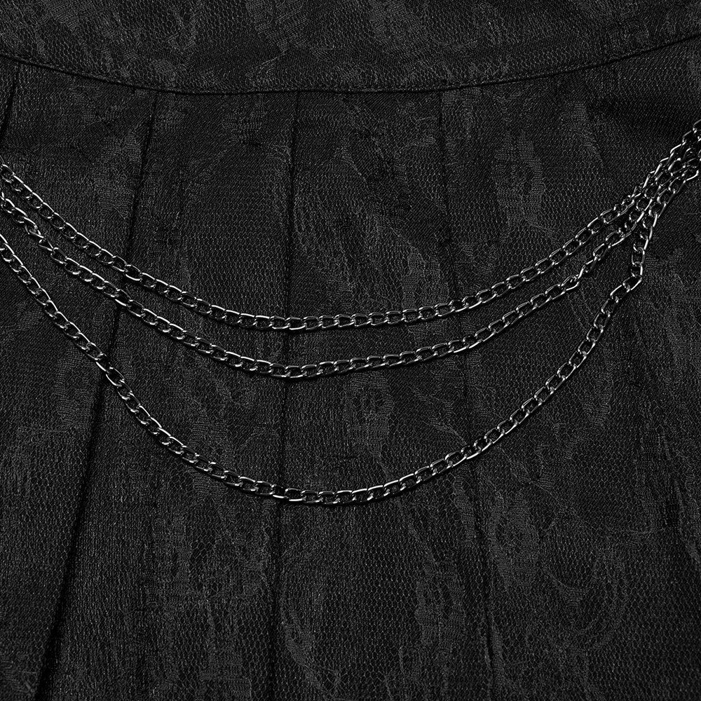 Punk Pleated Skirt with Chains and Floral Net Design