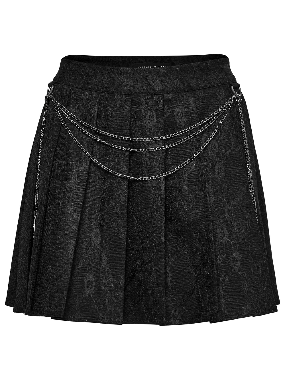 Punk Pleated Skirt with Chains and Floral Net Design
