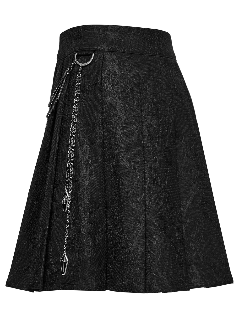 Punk Pleated Skirt with Chains and Floral Net Design