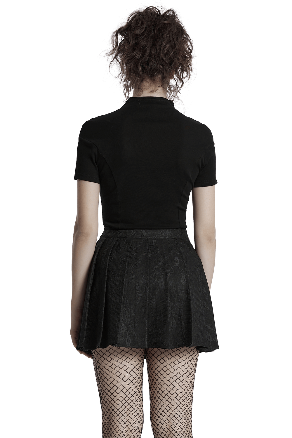 Punk Pleated Skirt with Chains and Floral Net Design