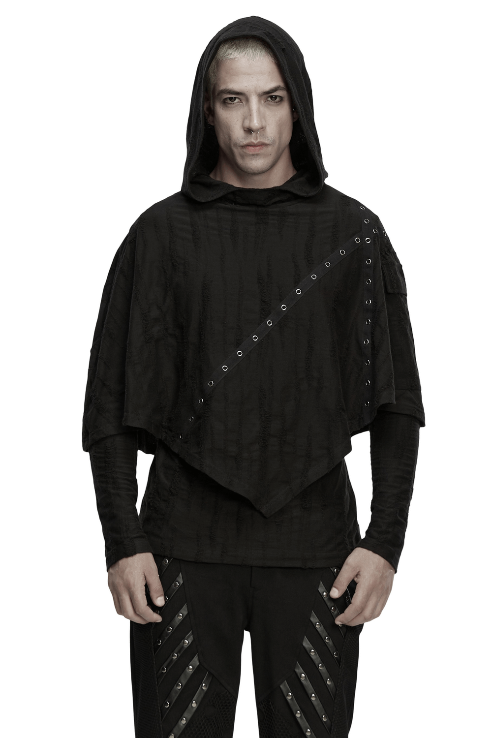Punk Poncho Hoodie with Metal Eyelet and Pocket