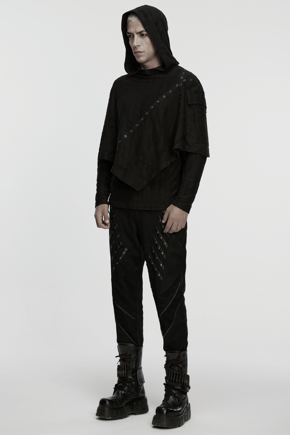 Punk Poncho Hoodie with Metal Eyelet and Pocket
