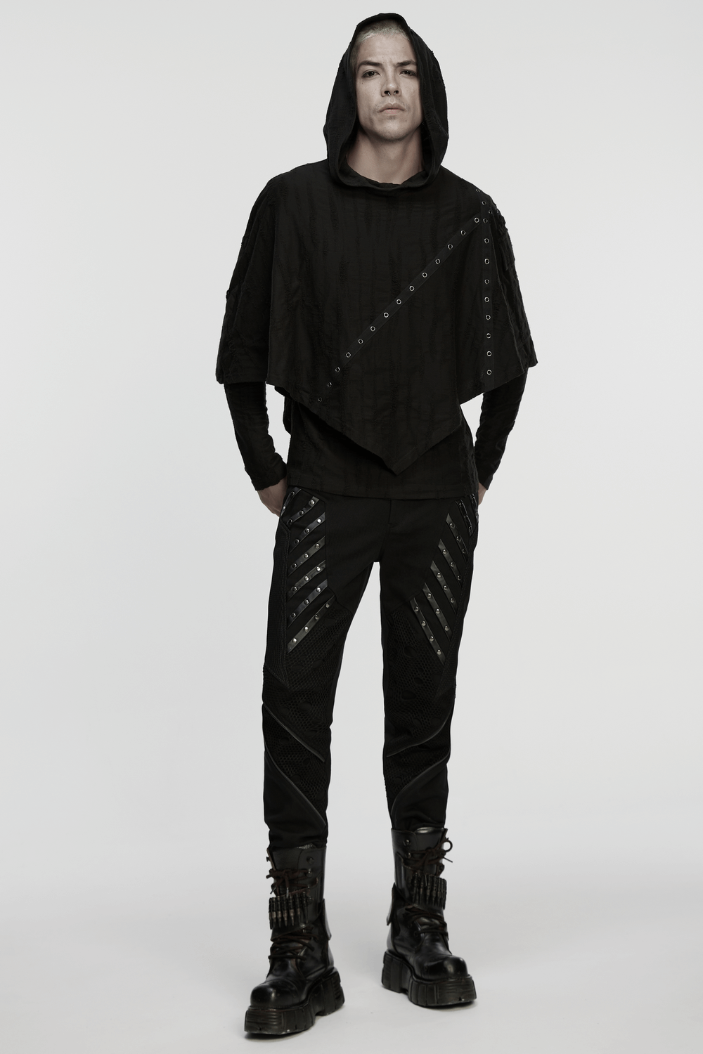 Punk Poncho Hoodie with Metal Eyelet and Pocket