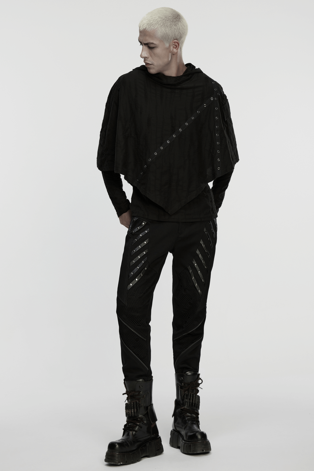 Punk Poncho Hoodie with Metal Eyelet and Pocket