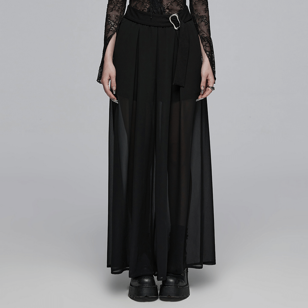 Punk Rave Black Chiffon Sheer Leg Pants Buckle Detailing
