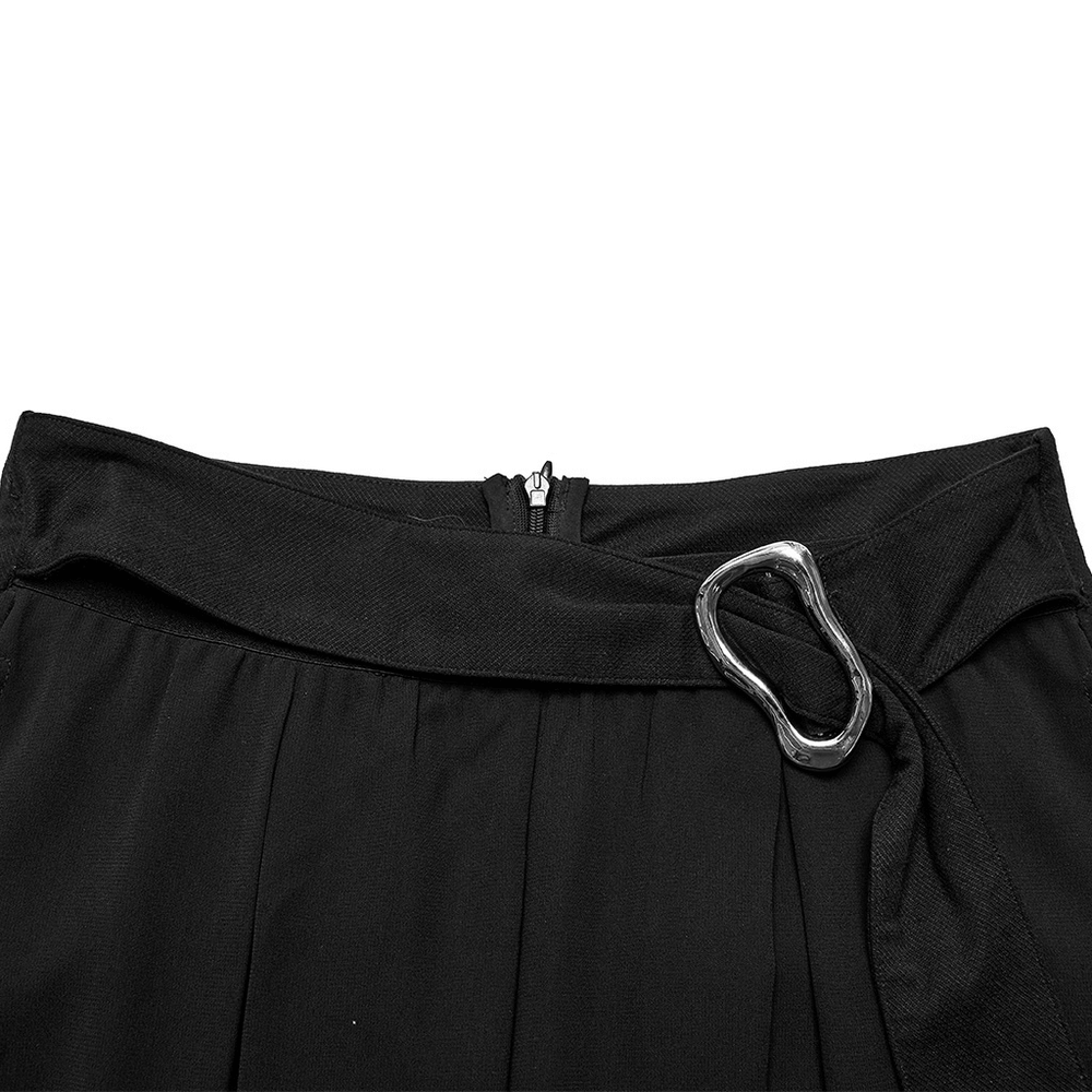 Punk Rave Black Chiffon Sheer Leg Pants Buckle Detailing