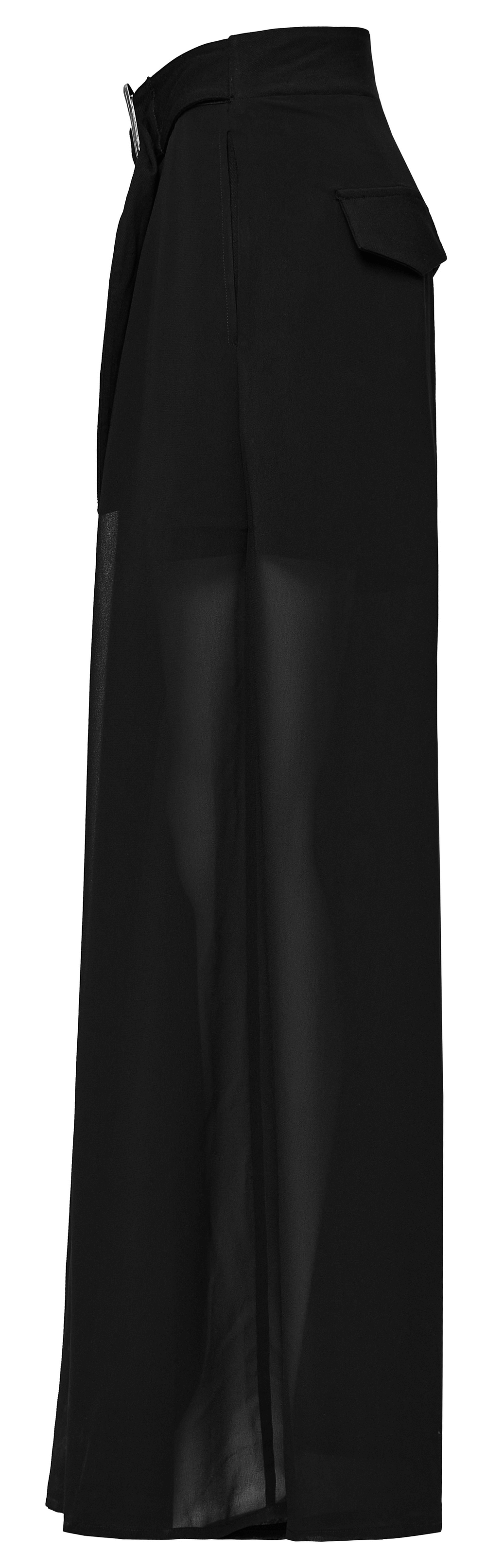 Punk Rave Black Chiffon Sheer Leg Pants Buckle Detailing