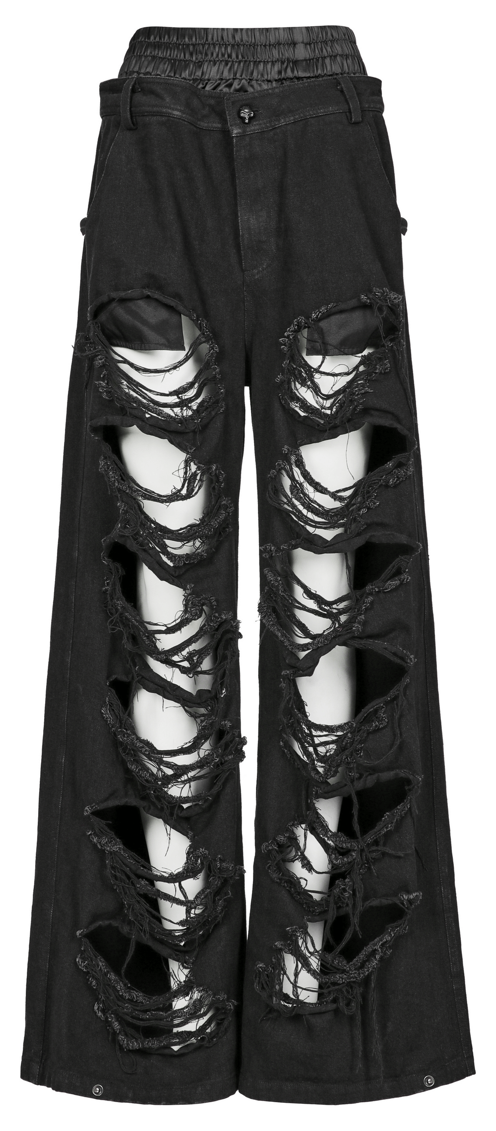 Punk Rave Black Distressed Wide Leg Denim Pants with Rips