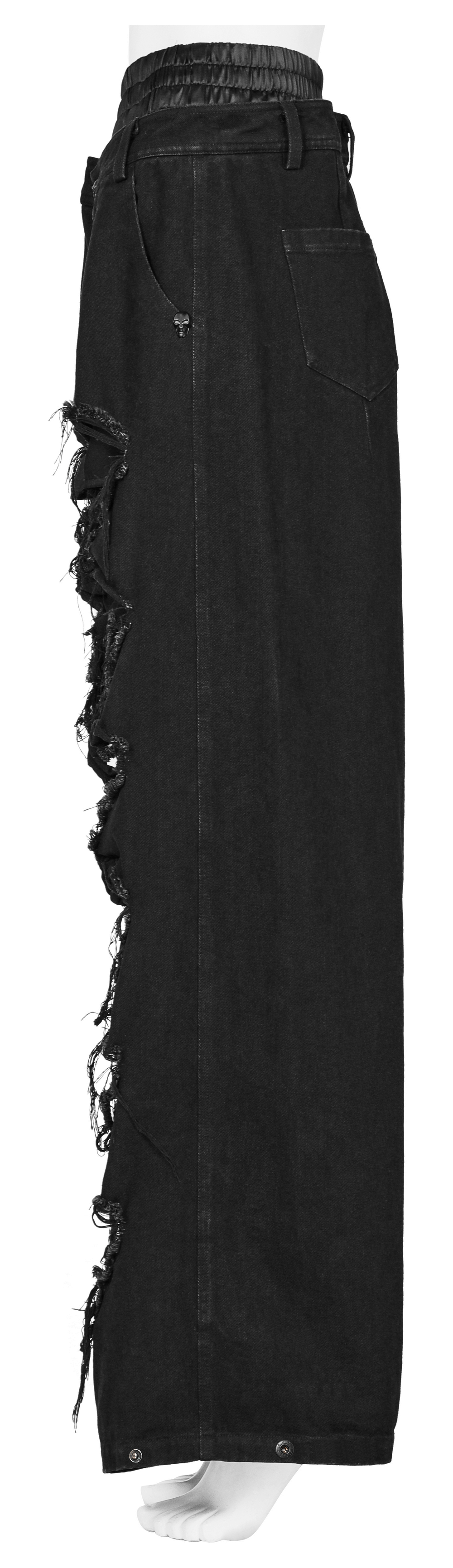 Punk Rave Black Distressed Wide Leg Denim Pants with Rips