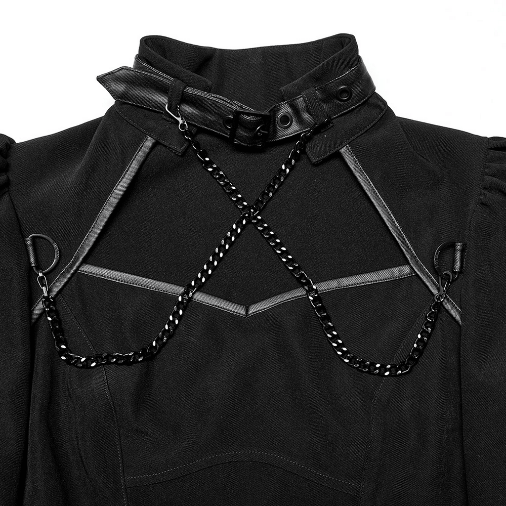 Punk Rave Black Gothic Techwear Dress with Chain and Clasps