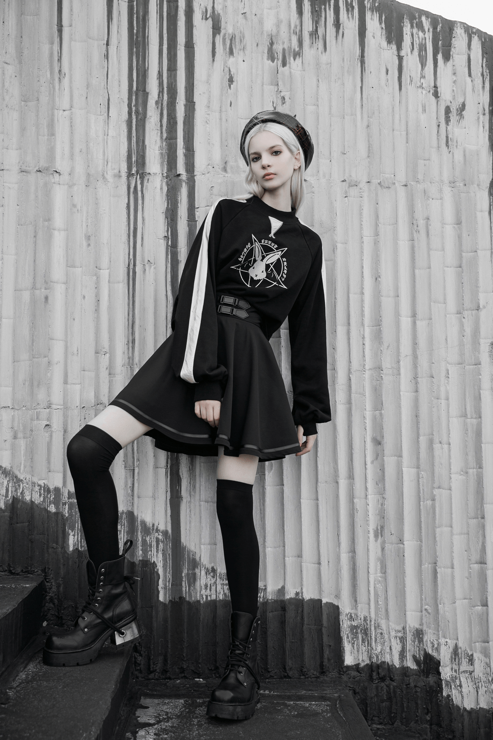Punk Rave Black High-Waisted Skirt with Buckle