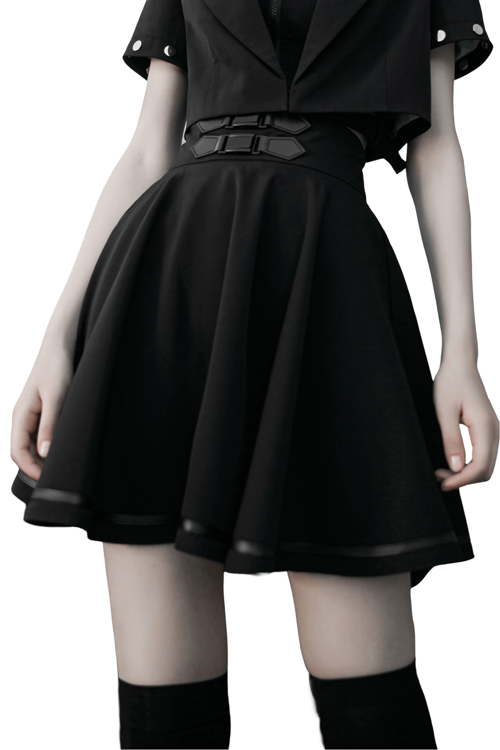 Punk Rave Black High-Waisted Skirt with Buckle