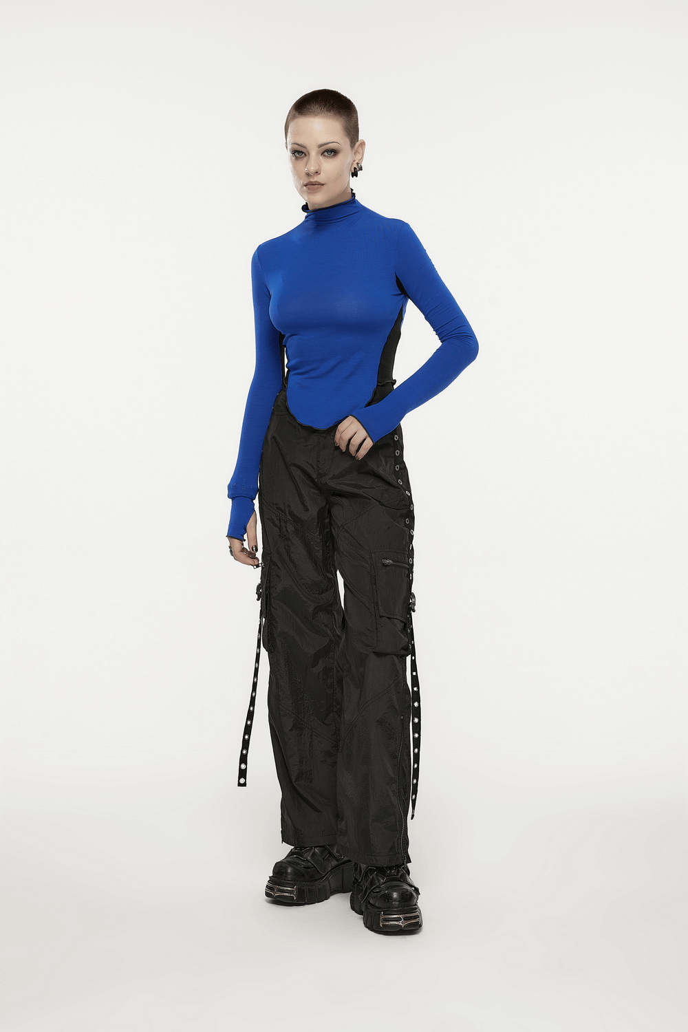 Punk Rave Black Straight Leg Cargo Pants with Side Chains