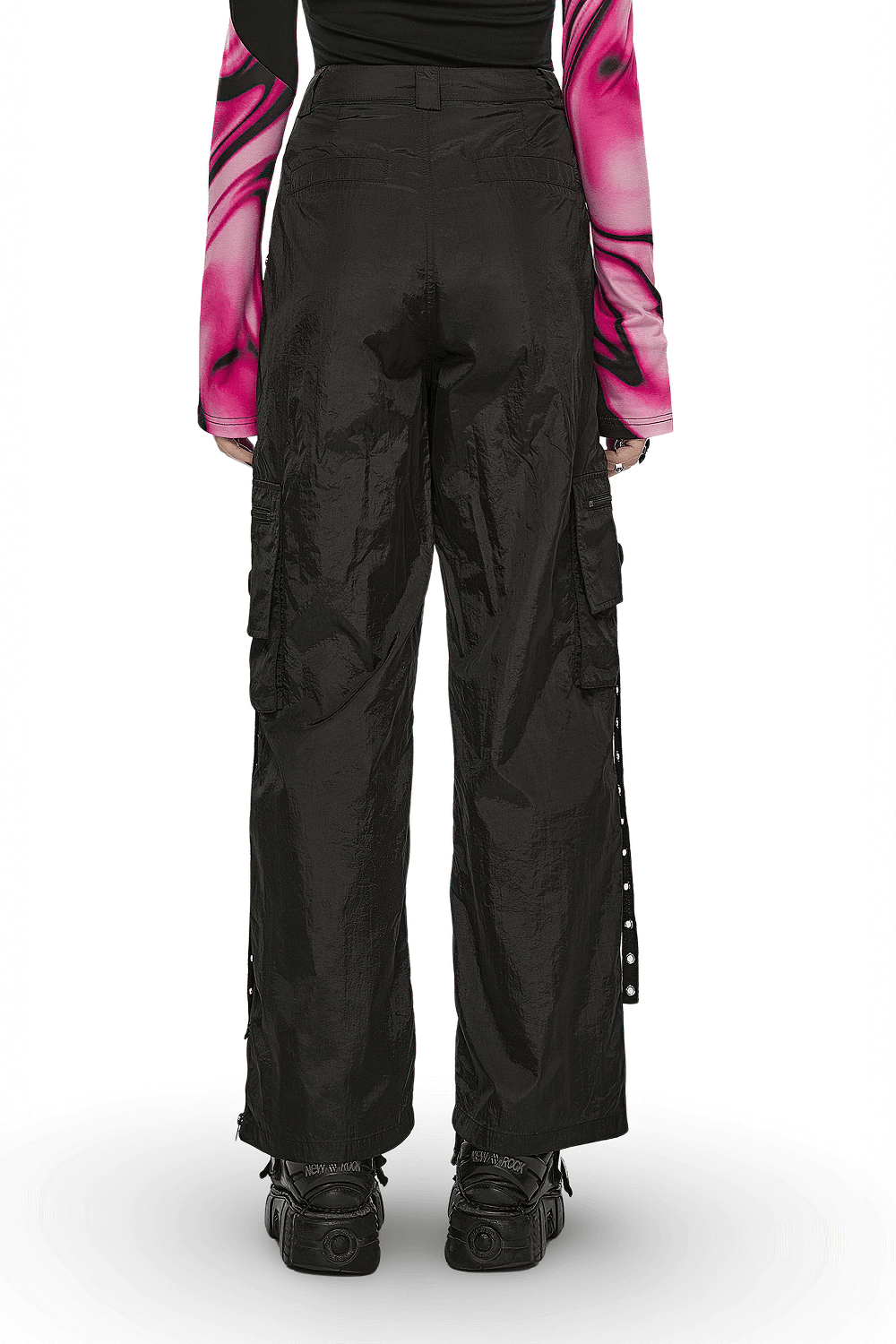 Punk Rave Black Straight Leg Cargo Pants with Side Chains