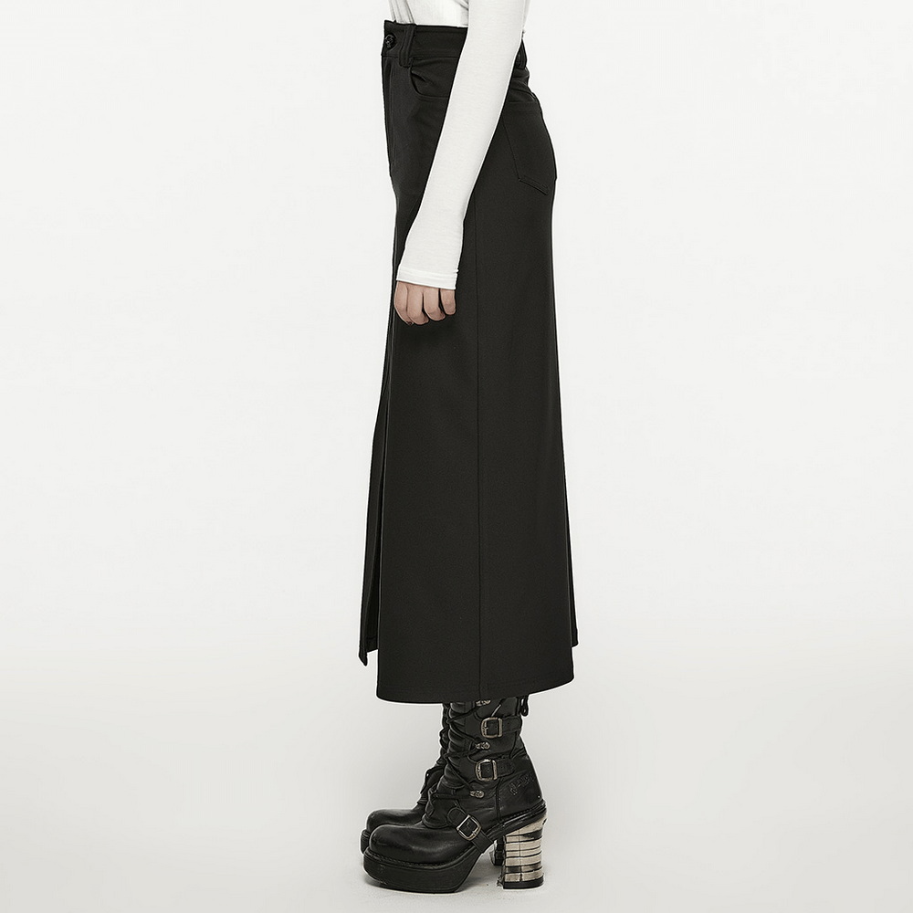 Punk Rave Black V-Cut Front Slit A-Line Midi Skirt
