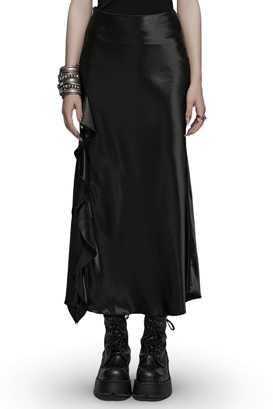 Punk Rave Gothic Black A-Line Draped Skirt Asymmetric Ruffles