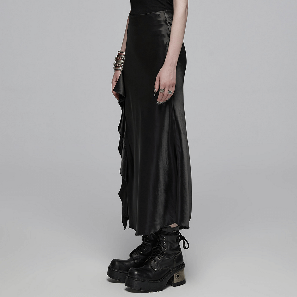 Punk Rave Gothic Black A-Line Draped Skirt Asymmetric Ruffles
