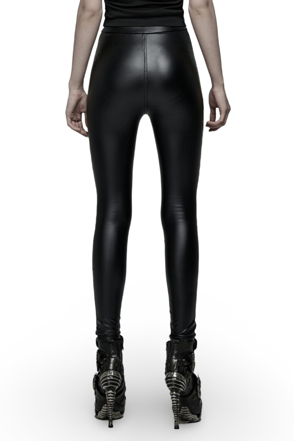 Punk Rave Gothic Black Lace-Up Slim Fit Faux Leather Pants