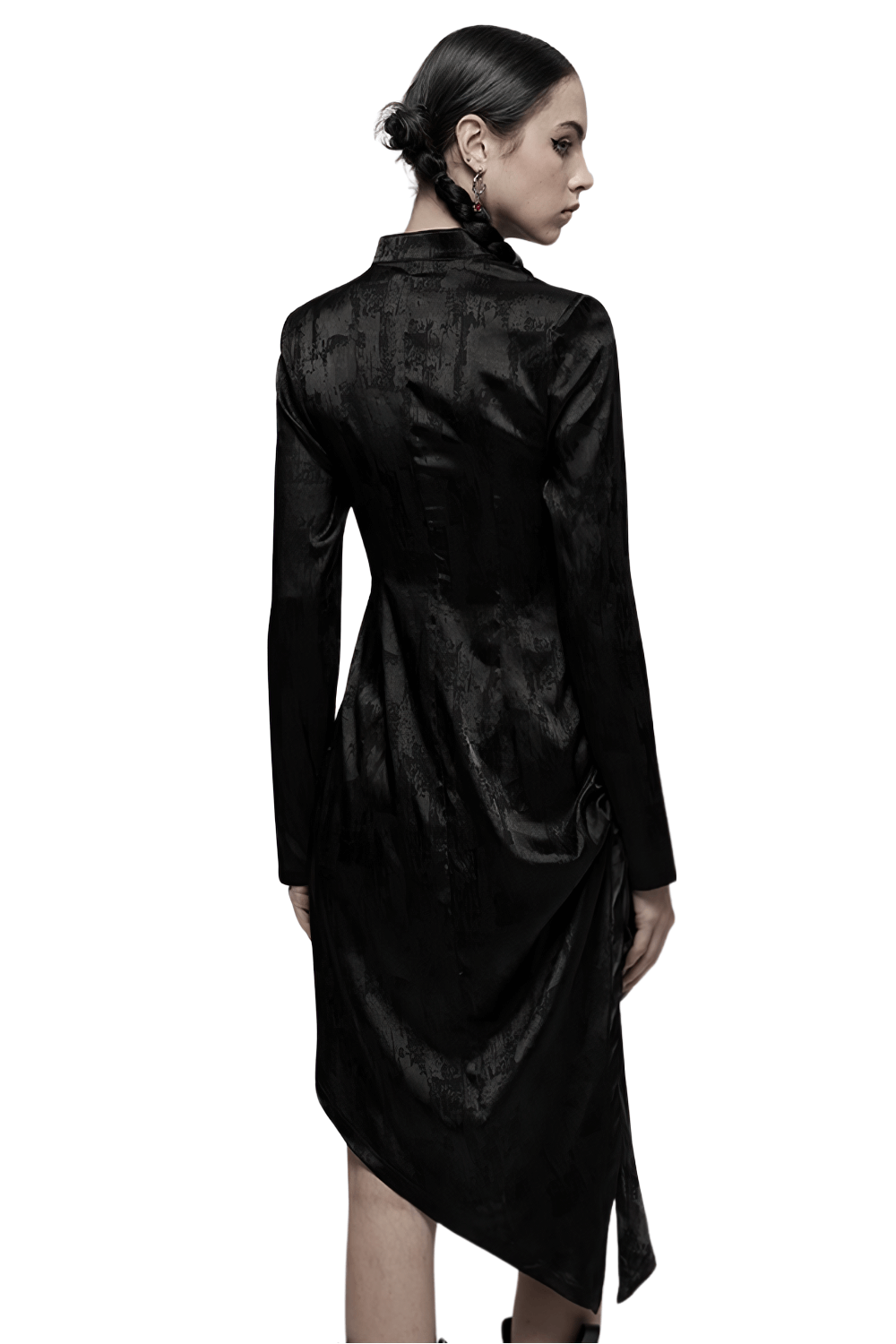 Punk Rave Gothic Cheongsam Dress with Pointed Hem Long Sleeves