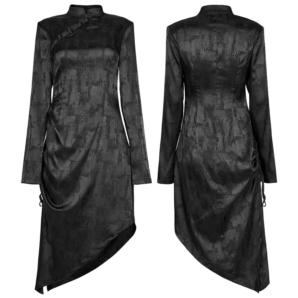 Punk Rave Gothic Cheongsam Dress with Pointed Hem Long Sleeves