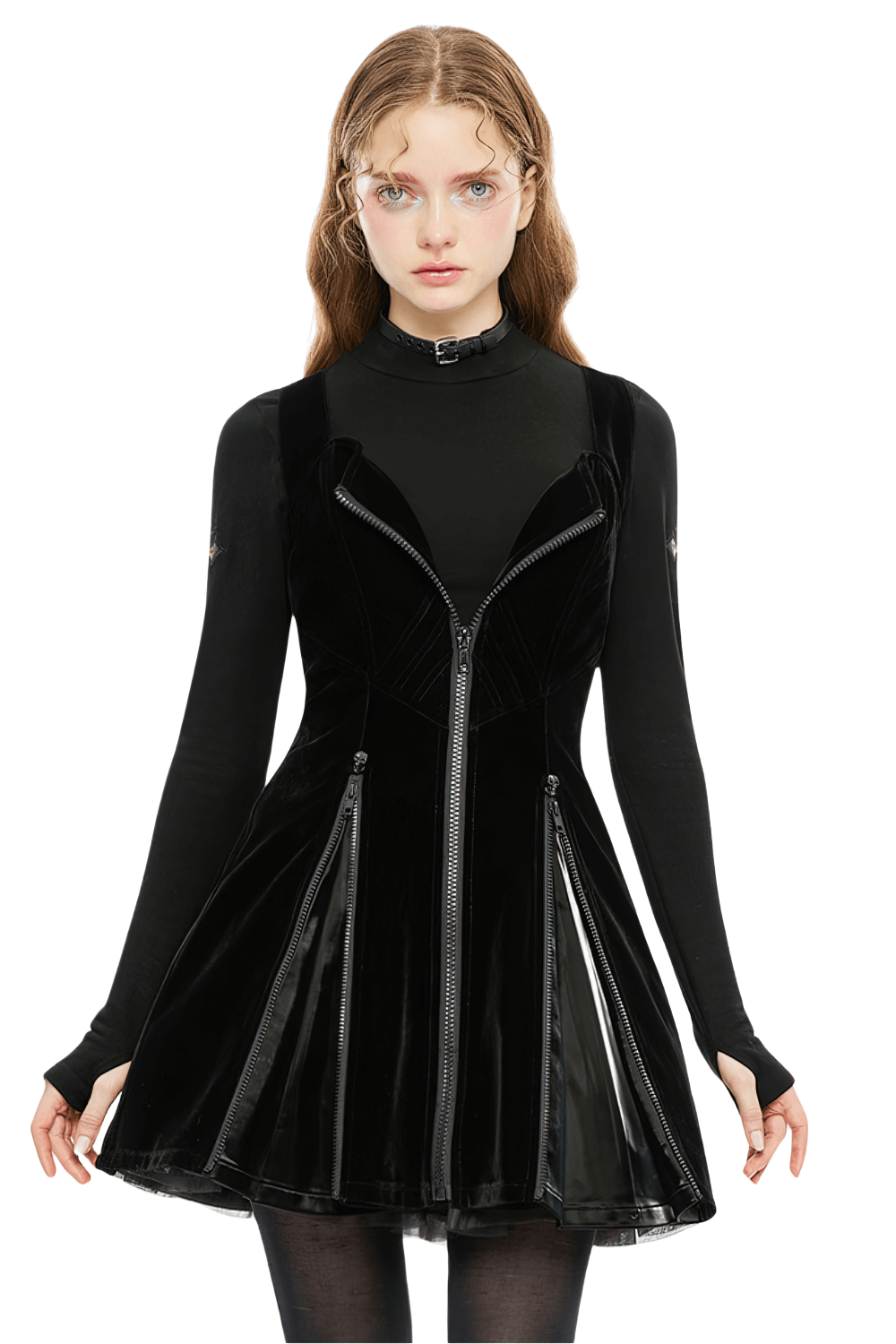 Punk Rave Gothic Crescent Moon Dress - Black Techwear