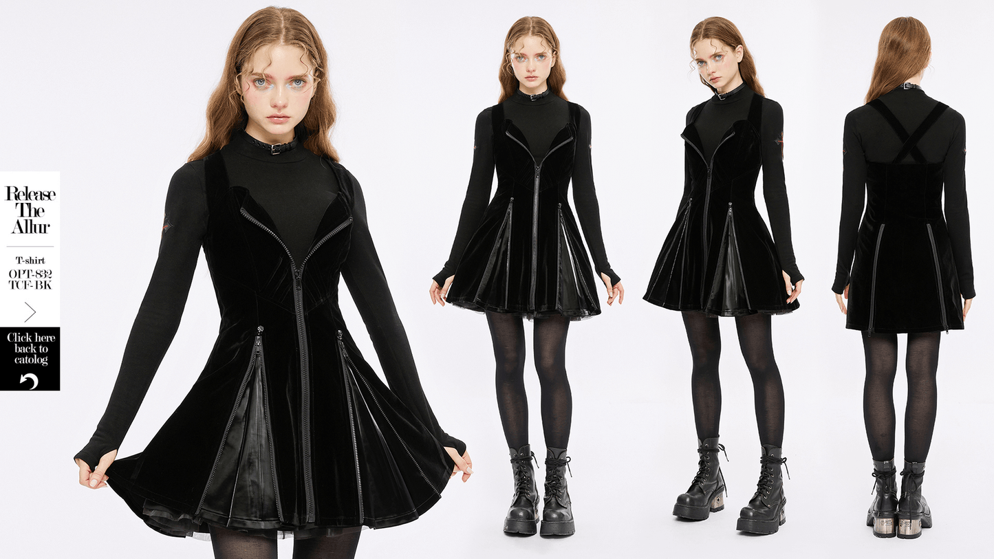 Punk Rave Gothic Crescent Moon Dress - Black Techwear