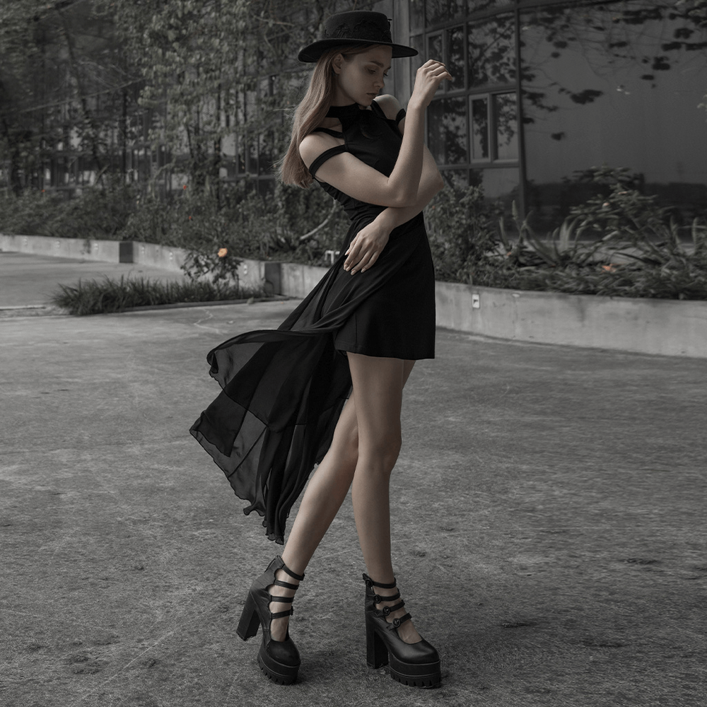 Punk Rave Gothic Crescent Moon Embroidered Lace Dress