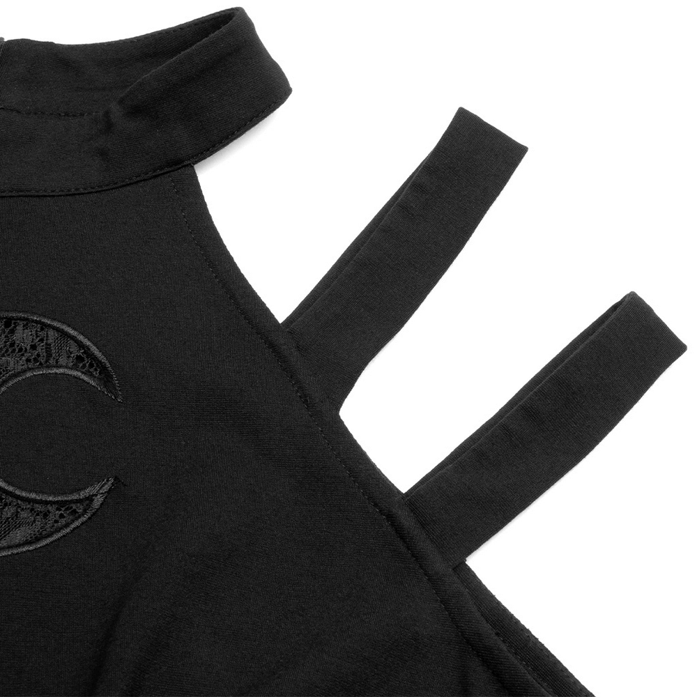 Punk Rave Gothic Crescent Moon Embroidered Lace Dress