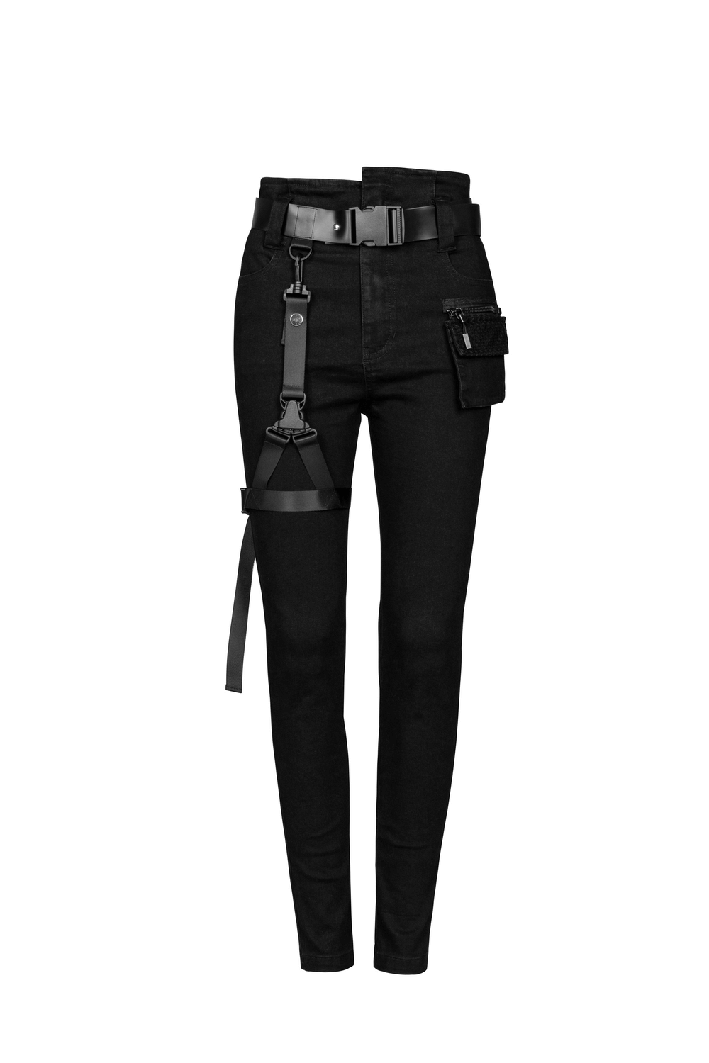 Punk Rave Gothic Detachable Belt Mid-Rise Slim Denim Jeans