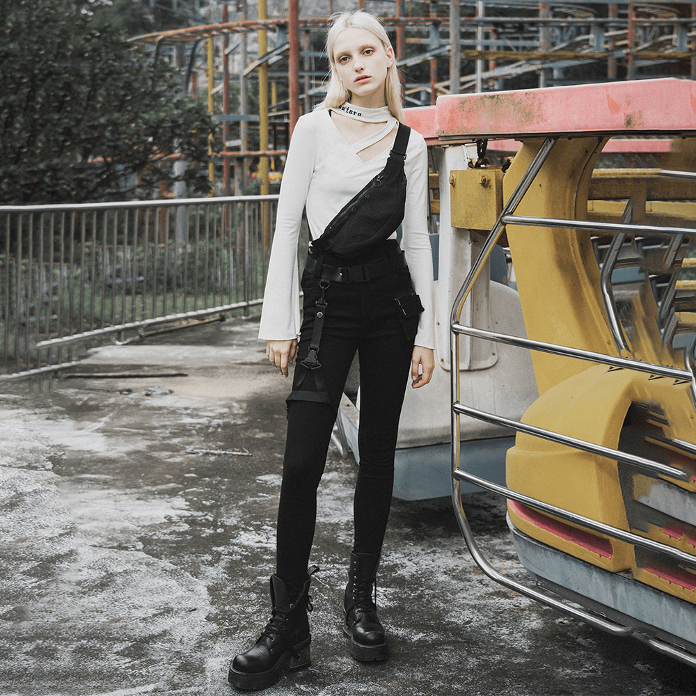 Punk Rave Gothic Detachable Belt Mid-Rise Slim Denim Jeans