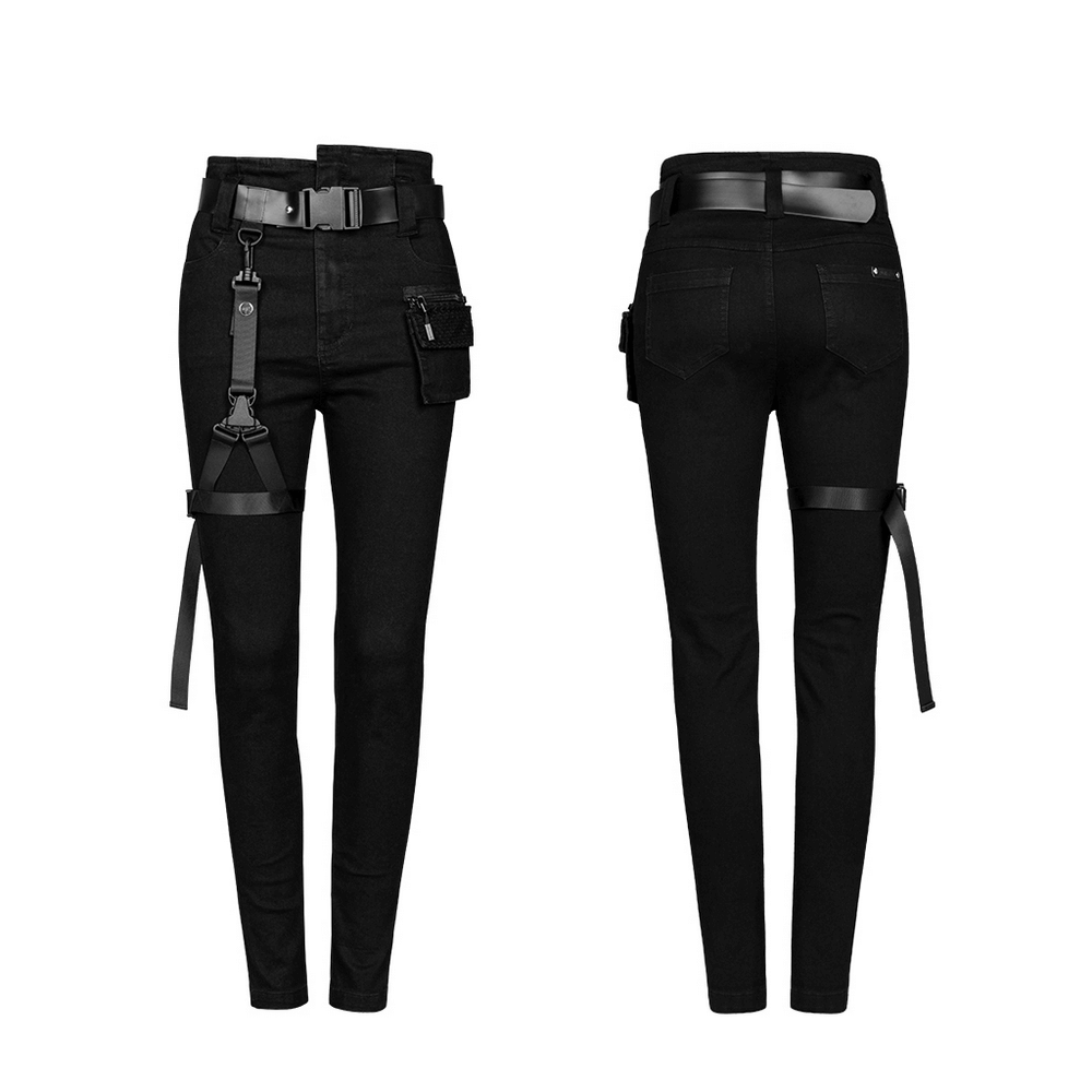 Punk Rave Gothic Detachable Belt Mid-Rise Slim Denim Jeans