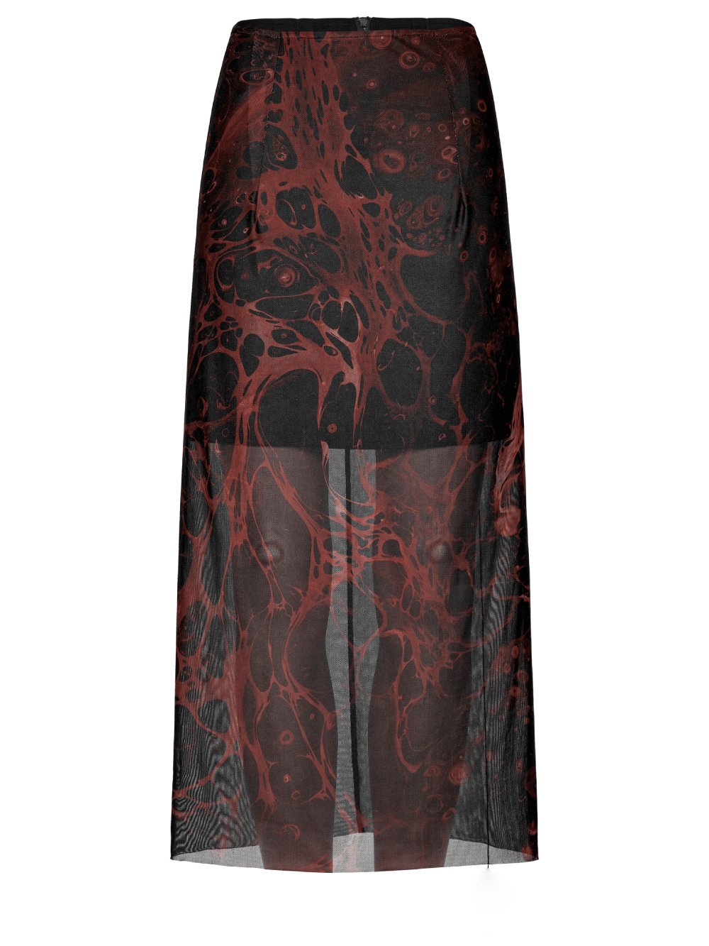 Punk Rave Gothic Lava Skirt - Irregular Printed Gauze Midi