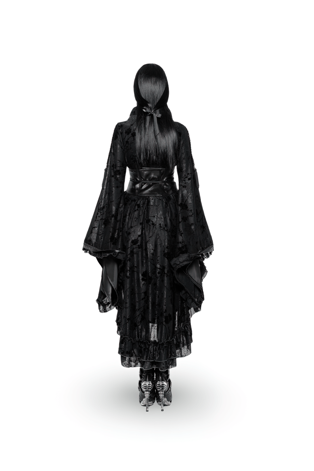 Punk Rave Gothic Lolita Flocking Lace Kimono Dress