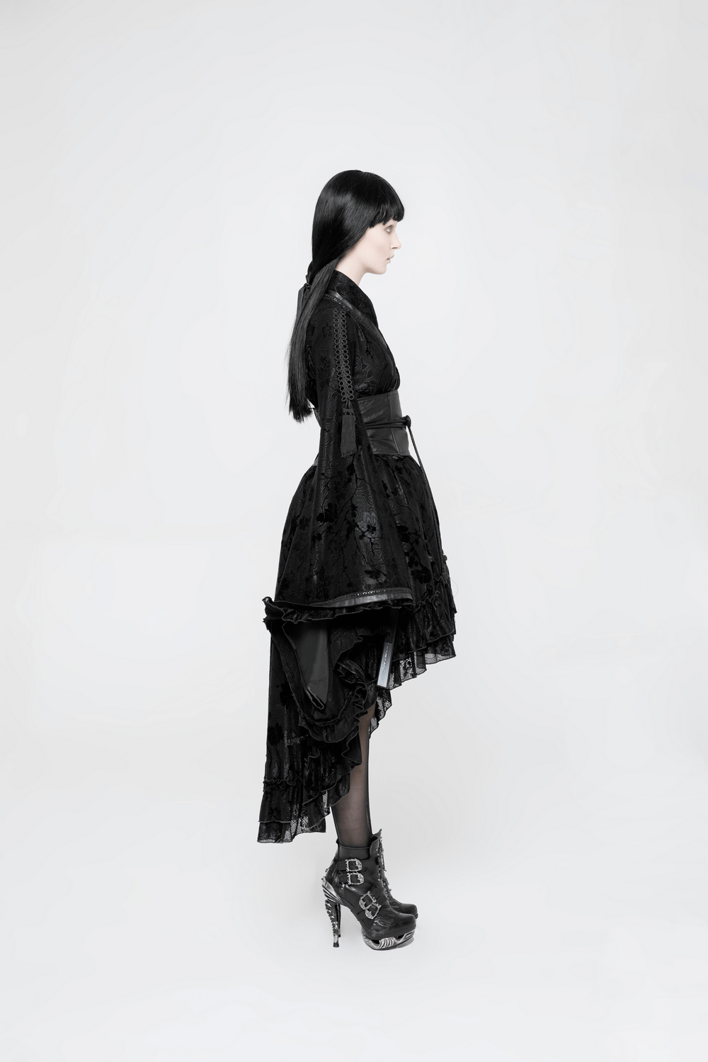 Punk Rave Gothic Lolita Flocking Lace Kimono Dress