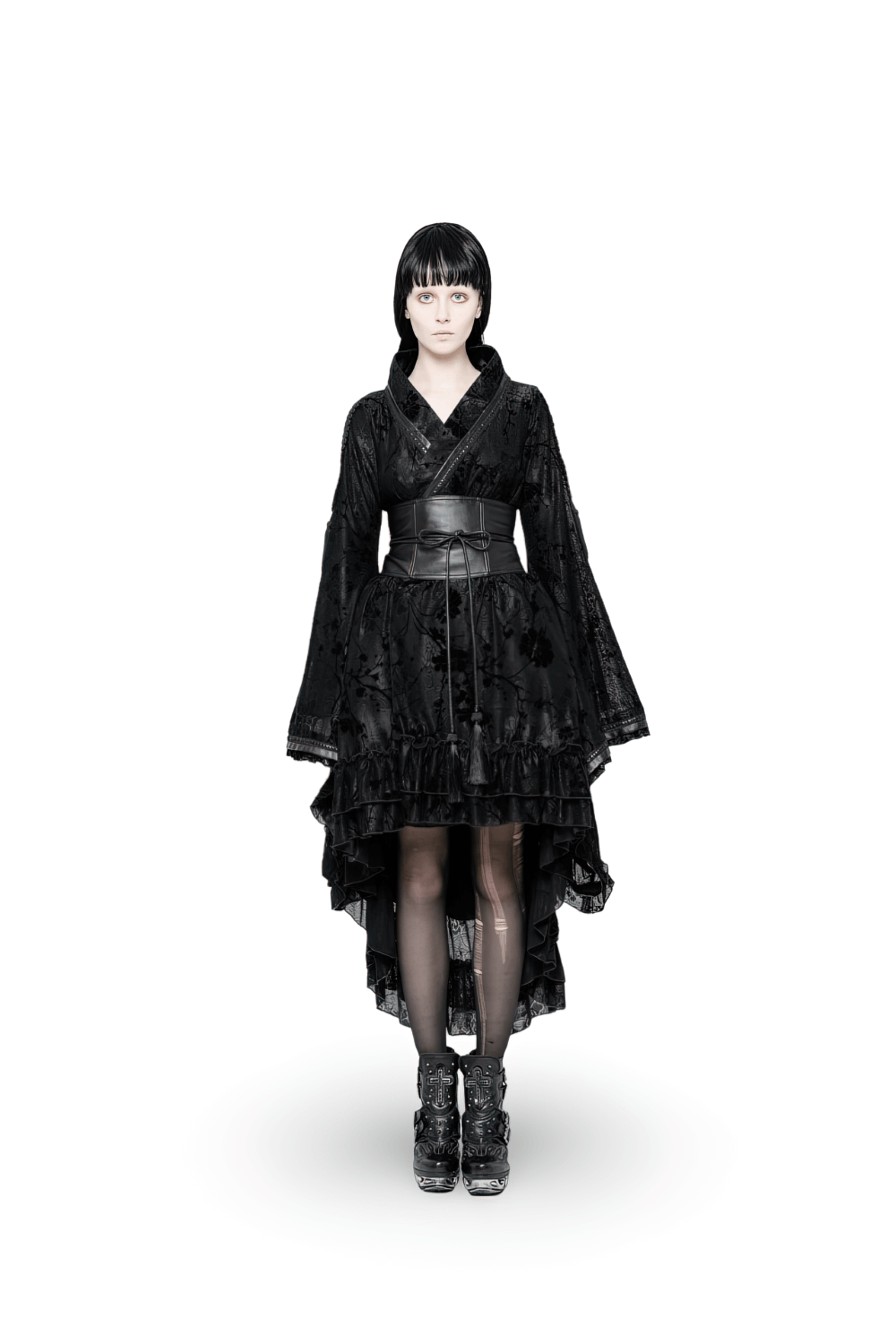 Punk Rave Gothic Lolita Flocking Lace Kimono Dress