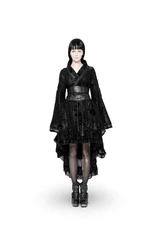 Punk Rave Gothic Lolita Flocking Lace Kimono Dress