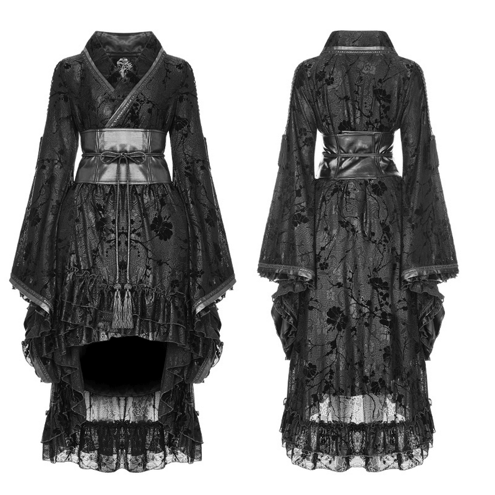 Punk Rave Gothic Lolita Flocking Lace Kimono Dress