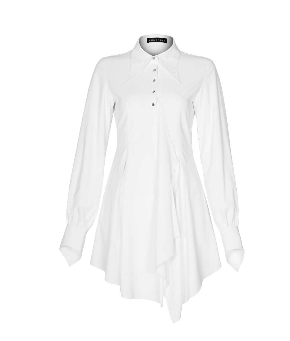 Punk Rave Gothic White Swallowtail Shirt Dress
