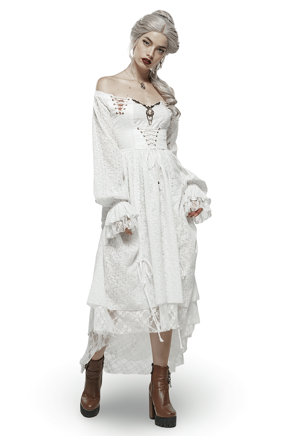 Punk Rave White Gothic Lace Dress Steampunk Retro