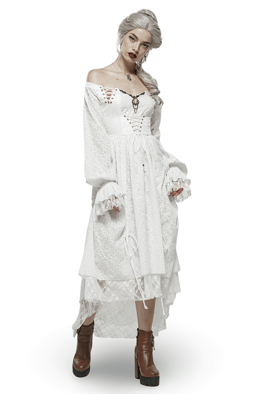 Punk Rave White Gothic Lace Dress Steampunk Retro
