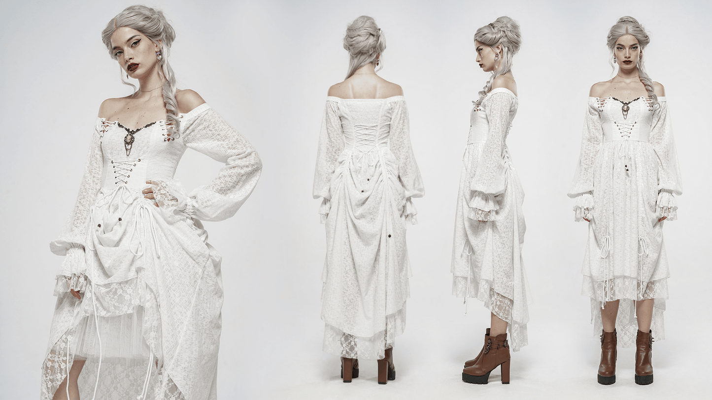 Punk Rave White Gothic Lace Dress Steampunk Retro