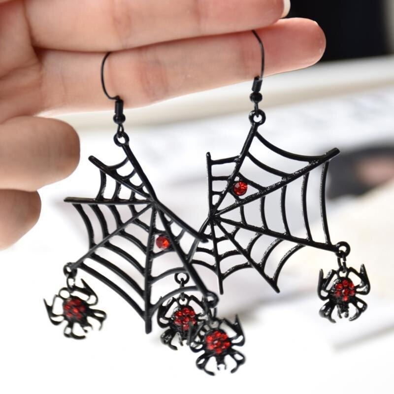 Punk Red Rhinestone Spider Earrings / Gothic Dangle Earrings / Fashion Accessories