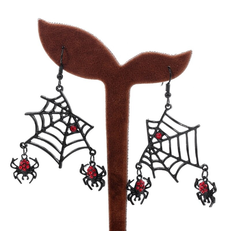 Punk Red Rhinestone Spider Earrings / Gothic Dangle Earrings / Fashion Accessories