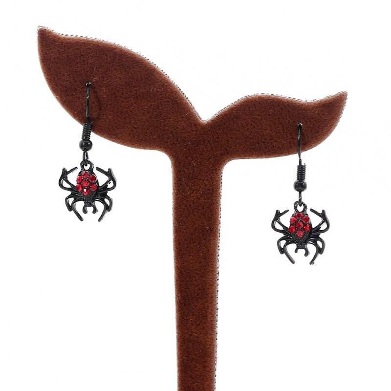 Punk Red Rhinestone Spider Earrings / Halloween Fashion Jewelry / Gothic Accessories
