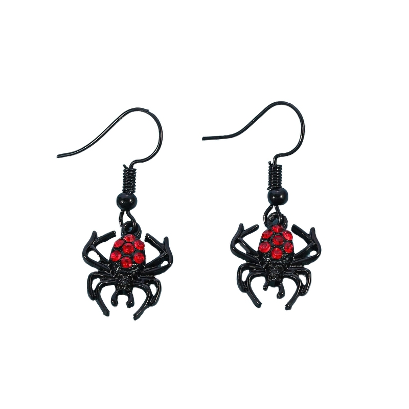 Punk Red Rhinestone Spider Earrings / Halloween Fashion Jewelry / Gothic Accessories