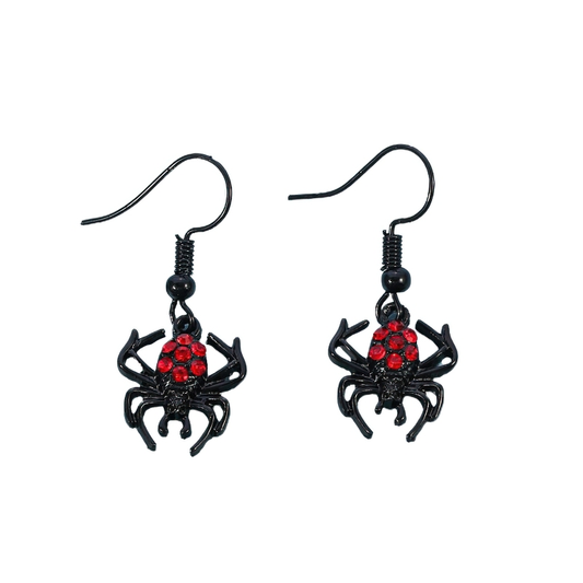 Punk Red Rhinestone Spider Earrings / Halloween Fashion Jewelry / Gothic Accessories