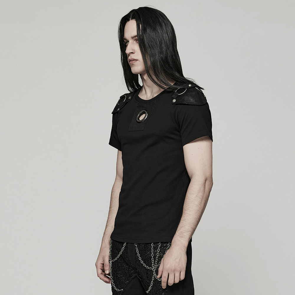 Punk Rivet Armor Male T-Shirt with Detachable Panel