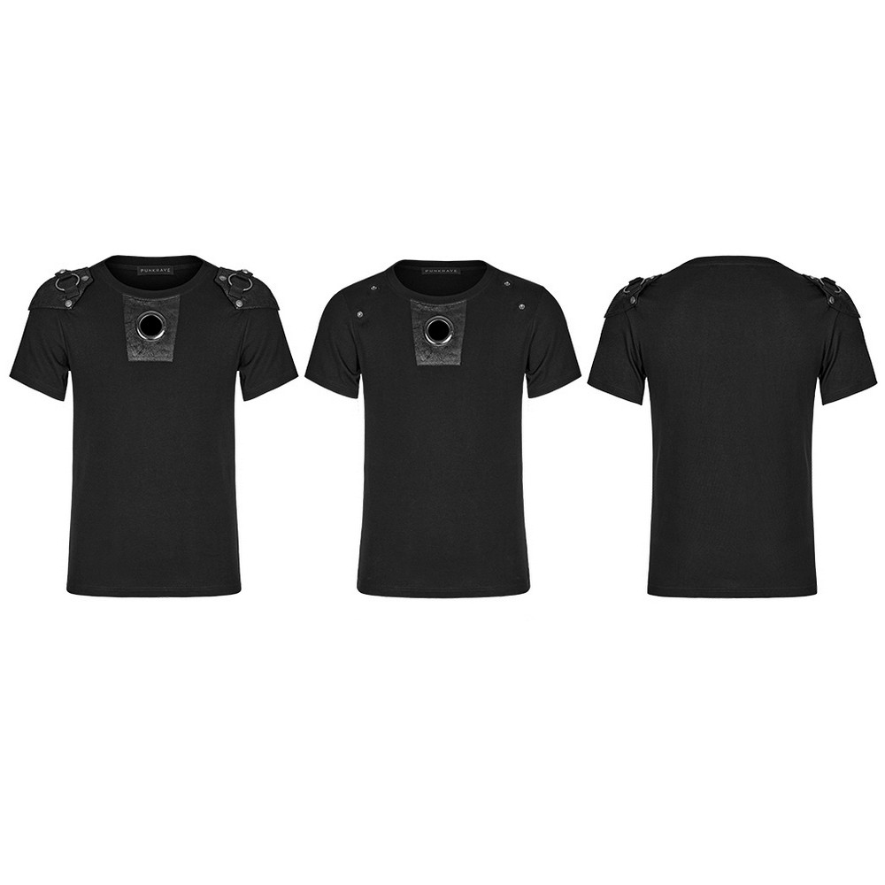 Punk Rivet Armor Male T-Shirt with Detachable Panel